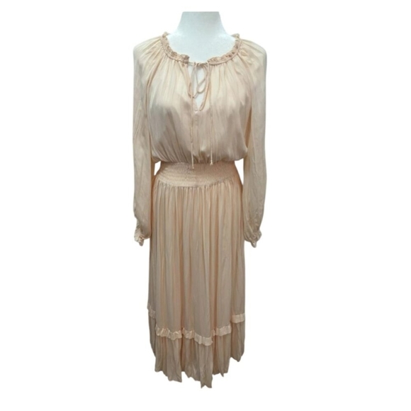 ZARA Peach Pink Maxi Pleated Voluminious Dress Size S - Picture 4 of 13